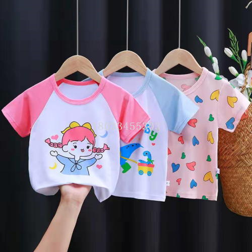 Direct Sales Clearance Sale Children‘s Clothing Tail Stock Clothing Wholesale Color Matching Children‘s T-shirt Short Sleeve Stall Boys and Girls T-shirt