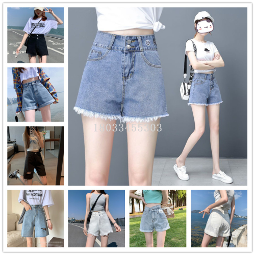 cross-border foreign trade denim shorts women‘s summer new versatile high waist slimming jeans stall wholesale women‘s pants