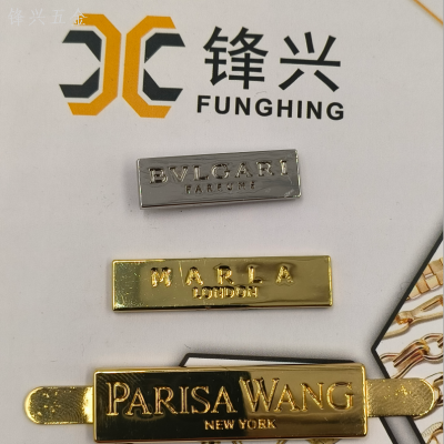 Stainless Steel Label Custom Luggage Leather Metal Logo Die Casting Sign Trademark Logo Electroplating Zinc Alloy Label