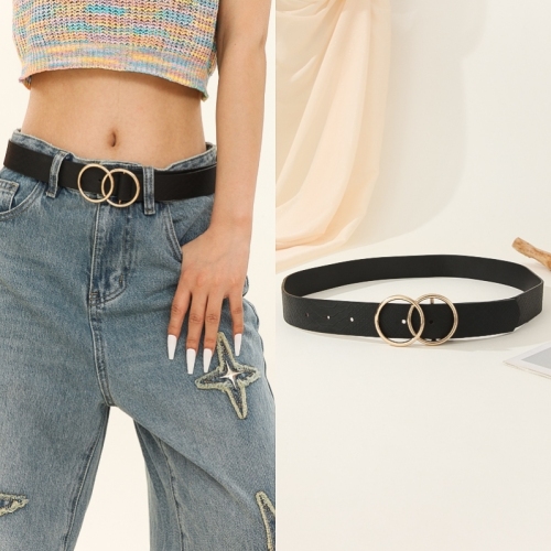foreign trade all-matching jeans fish scale pattern flat plate horoscope buckle waist seal belt flat plate