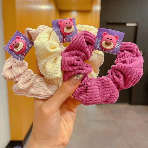 korean style strawberry bear large intestine hair band ponytail ball hair rope simple cute corduroy fashion all-match headdress