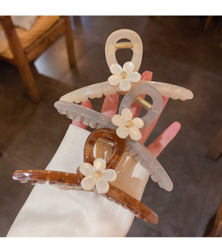 korean style large opal flowers barrettes women‘s hair volume， back spoon updo shark clip jelly color grip wholesale