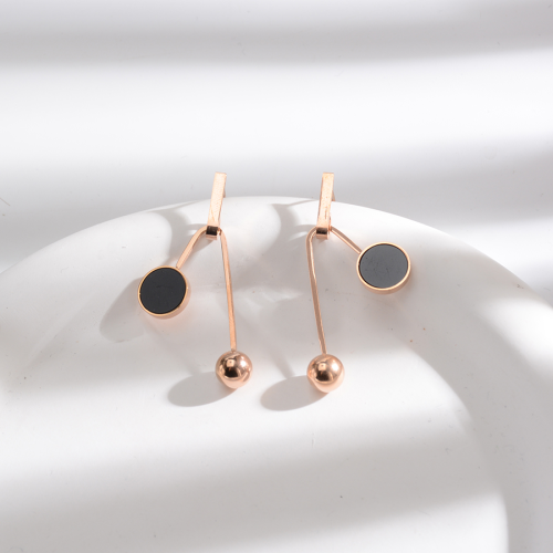 个性气质时尚几何圆形耳环钛钢黑色耳钉玫瑰金潮流耳饰女百搭