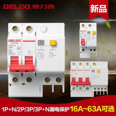 Delixi Air Switch with Leakage Protector Dz47sle 1 2 3 4p63a Electric Shock Protection Circuit Breaker