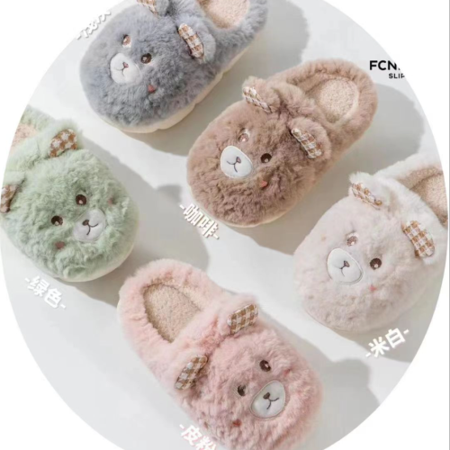 cute bear cotton slippers men and women couple‘s autumn and winter home indoor toe cap slipper warm non-slip confinement slippers