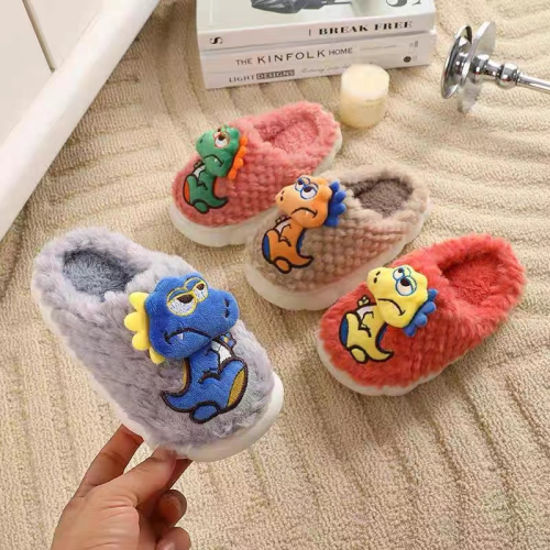cartoon little dinosaur children‘s cotton autumn and winter men‘s and women‘s same style fluffy cotton shoes warm non-slip indoor home slippers