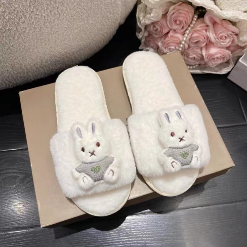 cute bunny fluffy slippers female 2023 autumn and winter new home indoor wear thermal soft soled word cotton slippers