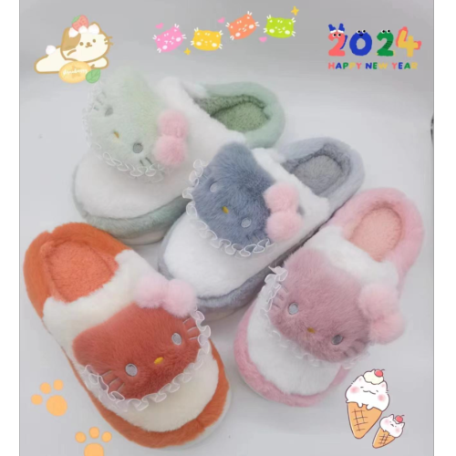 women‘s cotton hellokitty cat slippers factory direct sales 2024 new household thick bottom indoor non-slip warm
