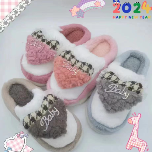 2024 new cotton slippers love with diamond women‘s wholesale winter thick bottom non-slip home indoor cotton slippers