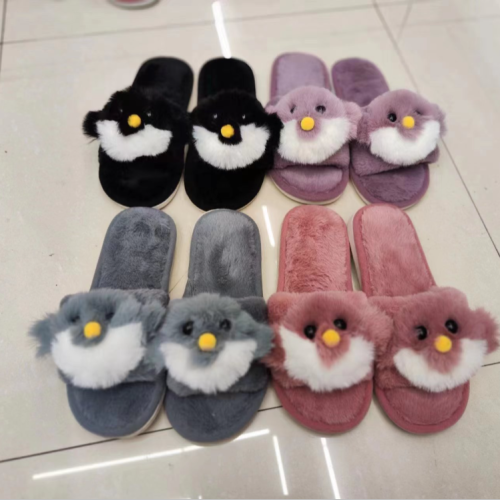 new 2024 cute cartoon fluffy slippers female autumn and winter fashion net red creative funny home opening cotton slippers