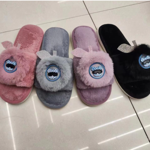 fashion slippers 24 autumn and winter new word fur slipper flat indoor and outdoor cotton slippers comfortable short plush wholesale