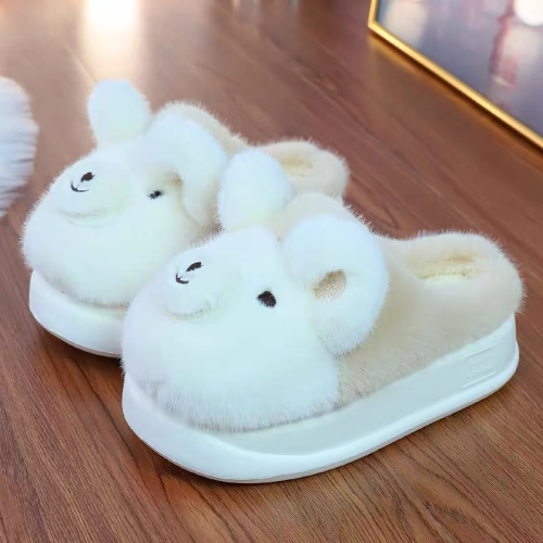 cotton slippers female winter thick bottom full heel wrap home cute plush alpaca outer wear thick warm lady cotton slippers