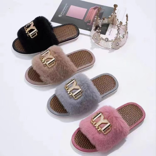 new products in sto autumn and winter chain rhinestone fluffy slippers indoor and outdoor plush ft warm slippers