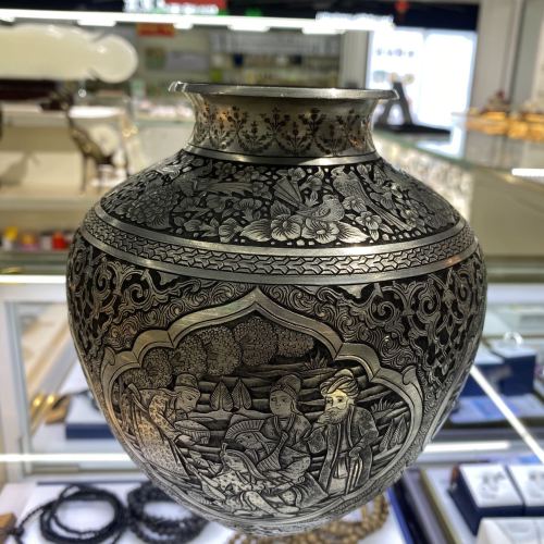 波斯风绿松石镶嵌铜胎花瓶，米娜珐琅花瓶，哈塔姆铜胎花瓶工艺品