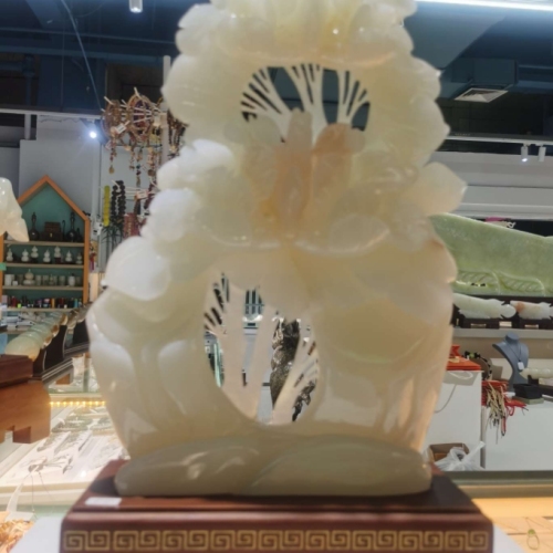 巴基斯坦天然玉石摆件，花开富贵47*27工艺品