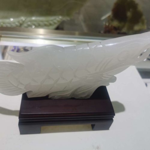 巴基斯坦天然玉石摆件，年年有余，鱼跃龙门25*18工艺品