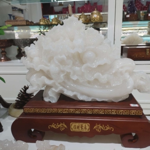 巴基斯坦天然玉石精雕白菜摆件，佰财聚来，财源广进45*48工艺品