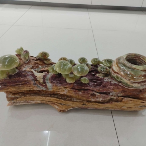 巴基斯坦天然玉石精雕枯木逢春摆件20*46 工艺品