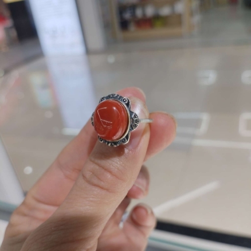 南红银质镶嵌戒指💍中东特色#祈福护身#海底轮#火焰工艺品