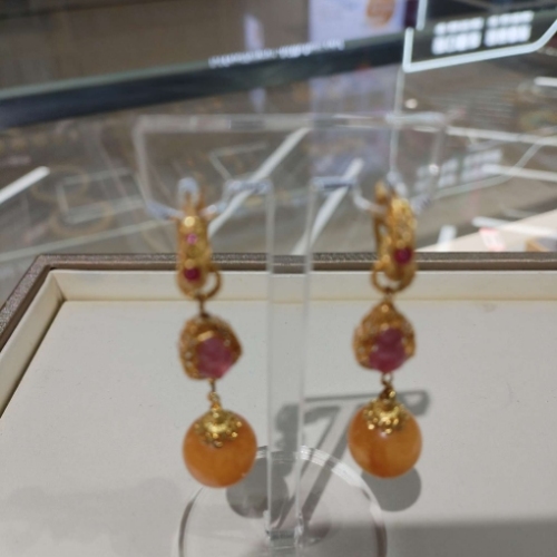 俄罗斯波罗的海蜜蜡耳饰&#银嵌耳环#蜜蜡耳环工艺品