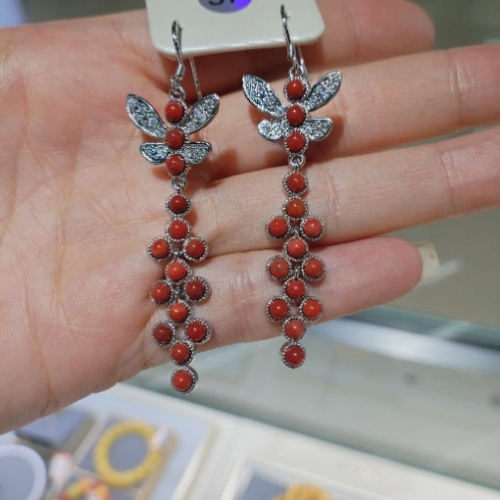 南红手工耳饰&#高贵大气#银嵌#红红火火工艺品