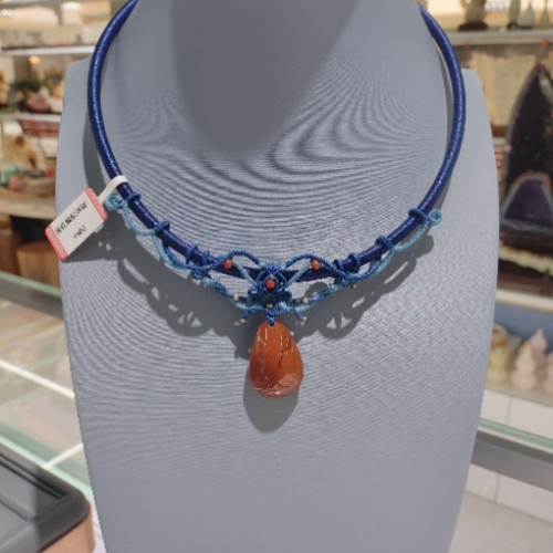 手工编织南红吊坠项圈&#蜡线项链#原创珠宝设计工艺品