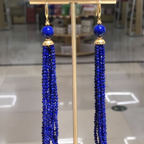 青金石流苏国潮风耳环工艺品