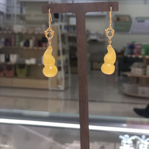 俄罗斯波罗的海蜜蜡耳环#银镀金镶嵌工艺品