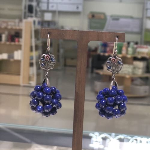 青金石耳饰银镶嵌#色相如天#高贵典雅工艺品