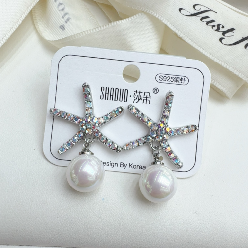 施家华子奥地利进口水晶海星珍珠925银针防过敏气质奢华时尚简约