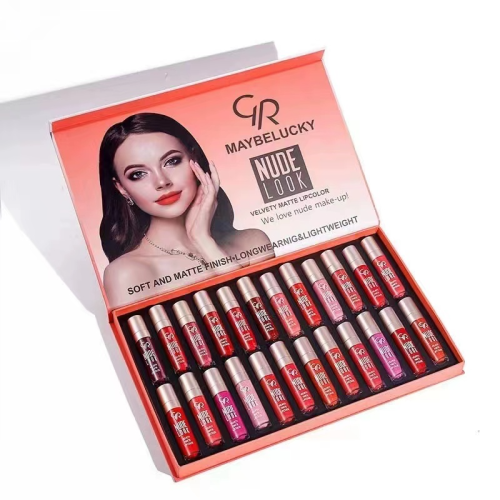 Foreign Trade Direct Sales 24 Multi-Color Lipstick Lip Gloss Waterproof Sweat-Proof Not Easy to Fade Matte Lip Gloss Sets of Boxes