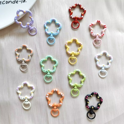 hand painted color paint flower spring fastener candy color metal drip keychain diy metal button pendant accessories