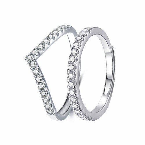 tik tok live stream v-shaped simulation moissanite diamond ring stackable one-word row diamond ring simple open mouth little finger ring women