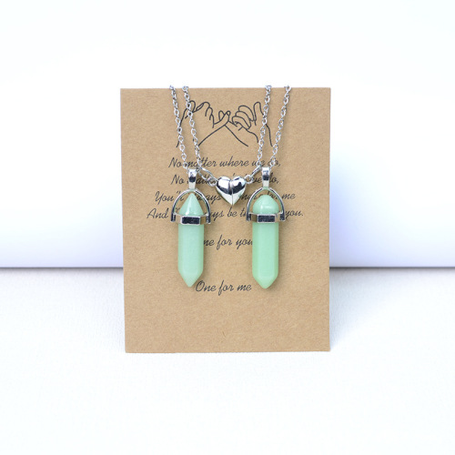 欧美跨境夜光六角柱情侣项链吊坠不锈钢链 一对装爱心磁吸项链女