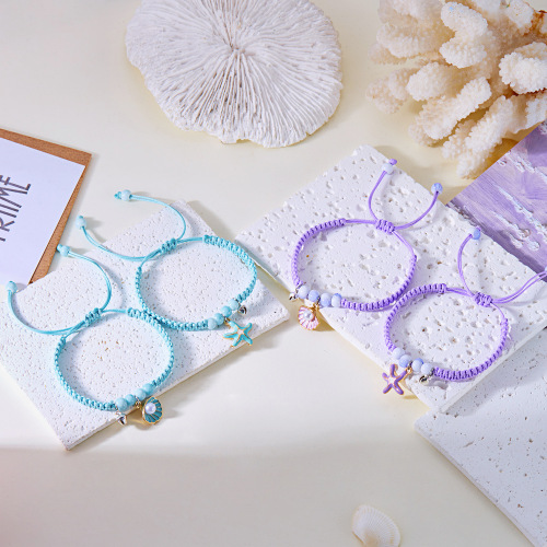 跨境新款滴油贝壳陶瓷珠铃铛编织手链女手工手绳闺蜜学生礼物批发