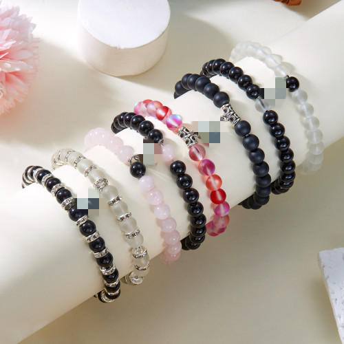 跨境新款时尚彩色夜光爱心磁吸手串手链百搭情侣款心连心饰品批发