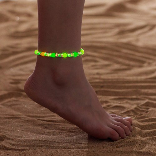 波西米亚度假风夜光串珠随机彩色软陶弹力脚链男女通用