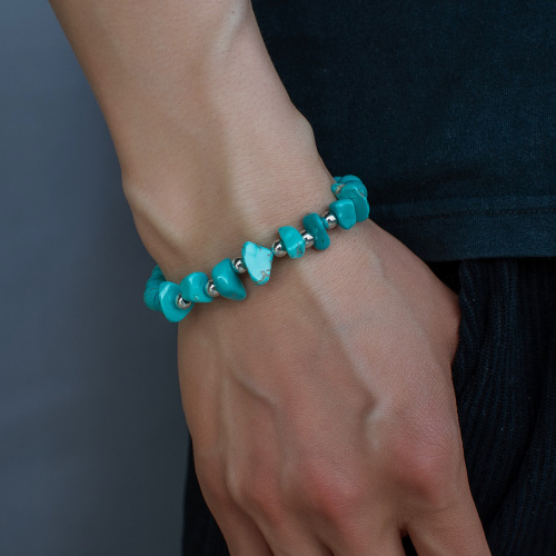 跨境波西米亚复古民族风不规则松石串珠编织手链可调节男士手链