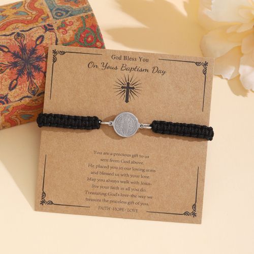 欧美跨境新款不锈钢复古圆牌平结可调节手绳手链男女饰品批发