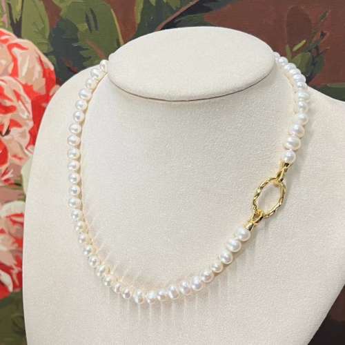 6-7MM近圆淡水好珍珠项链简约干净S925银扣项饰珠宝首饰时尚年轻