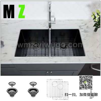 Direct Sus304 Stainless Steel under-Counter Sink Kitchen Sink Double-Slot Nano Black Diamond Vegetable Washing Pool
