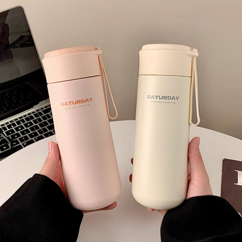 New solid color straight thermos cup with handle and filter tea ware.