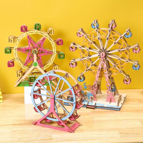 创意木质拼装摩天轮玩具 DIY手工制作成人儿童立体模型拼图批发