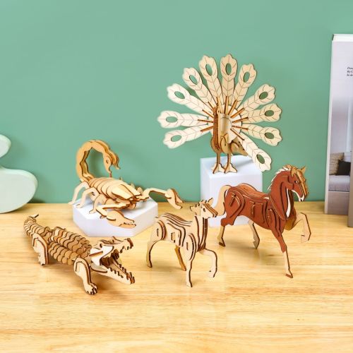 激光立体拼图 益智儿童DIY玩具手工彩绘装饰工艺木质拼装昆虫模型