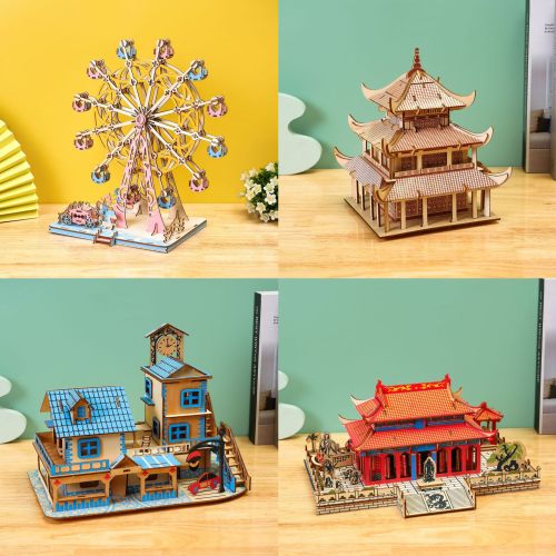 3D立体激光拼图批发 摩天轮模型装饰摆件儿童益智玩具组装拼图