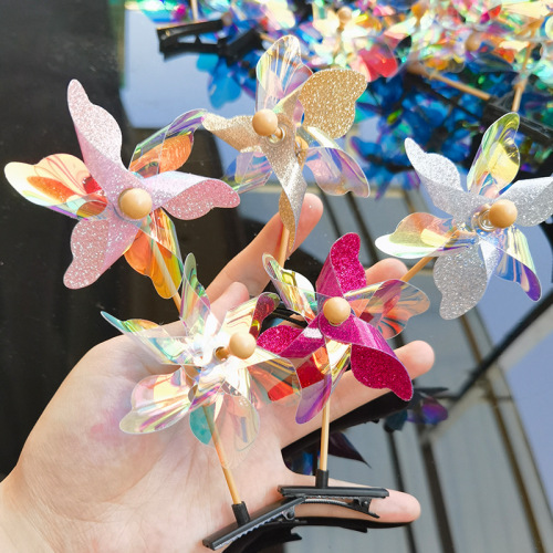 抖音同款亮片镭射风车发夹儿童卖萌头饰发卡地推活动小礼品批发