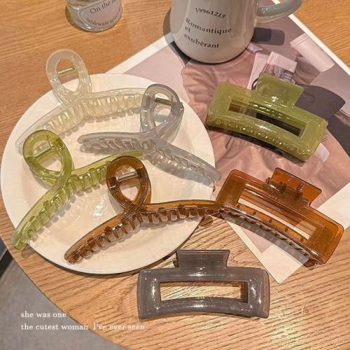 琥珀色鲨鱼夹高级感抓夹网红发夹大号果冻色交叉发饰后脑勺发卡