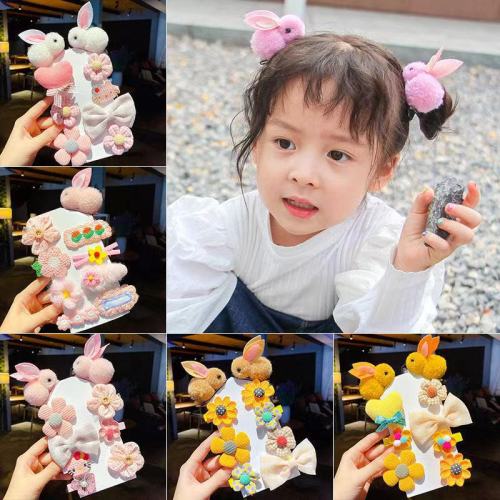 新款韩版奶咖系萌萌兔儿童发夹套装花朵发夹公主发饰女童侧边夹