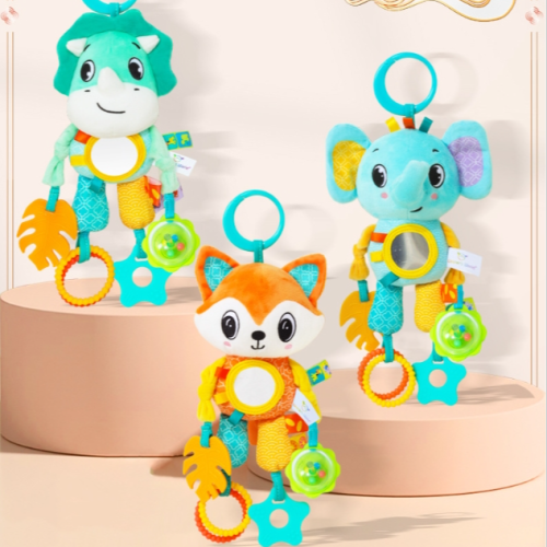 新款车挂玩具毛绒动物车挂床挂风铃带牙胶挂件玩具