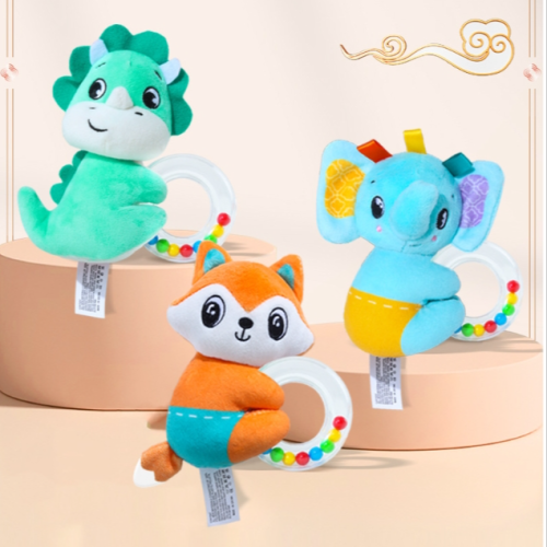 婴儿安抚手摇圈0-1岁抓握手环圈毛绒玩具手摇铃厂家